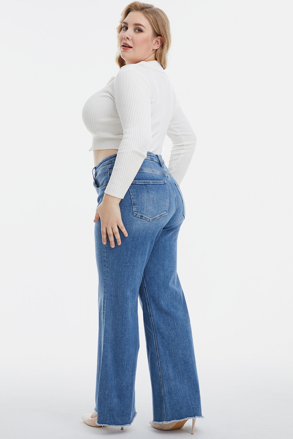BAYEAS Full Size High Waist Button-Fly Raw Hem Wide Leg Jeans - AllIn Computer