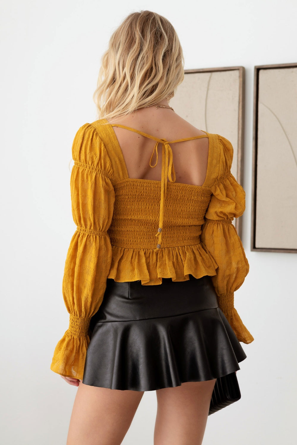 Tasha Apparel Boho Shirred Smocked Peplum Long Sleeve Top - AllIn Computer