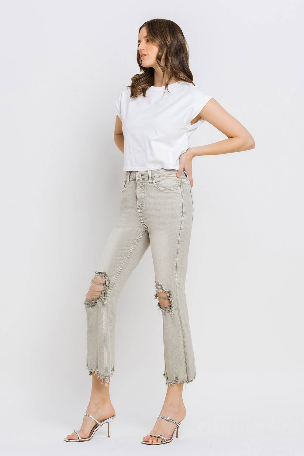 Lovervet Distressed Raw Hem Cropped Flare Jeans - AllIn Computer