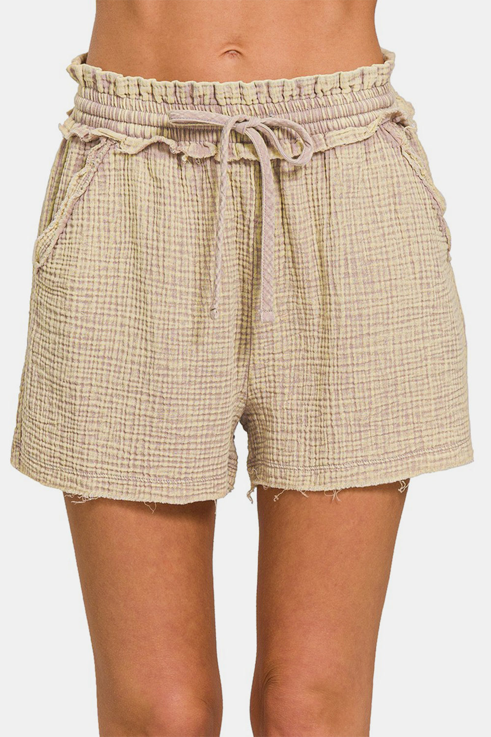 Zenana Washed Frayed Hem Drawstring Shorts - AllIn Computer