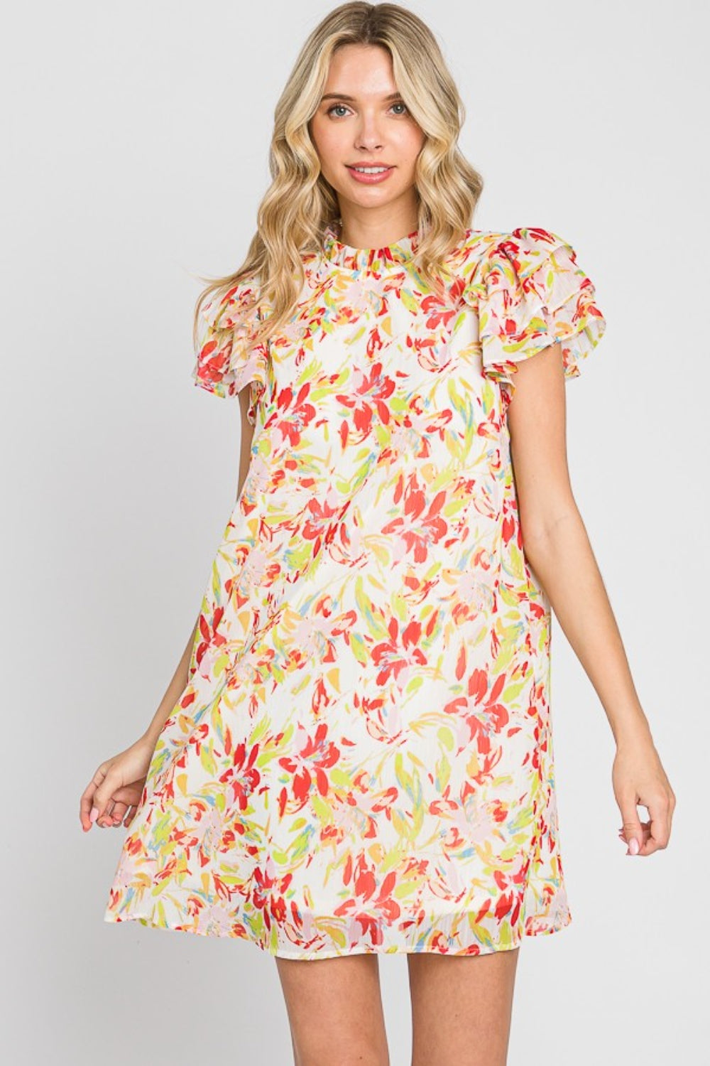 GeeGee Floral Short Sleeve Mini Dress - AllIn Computer