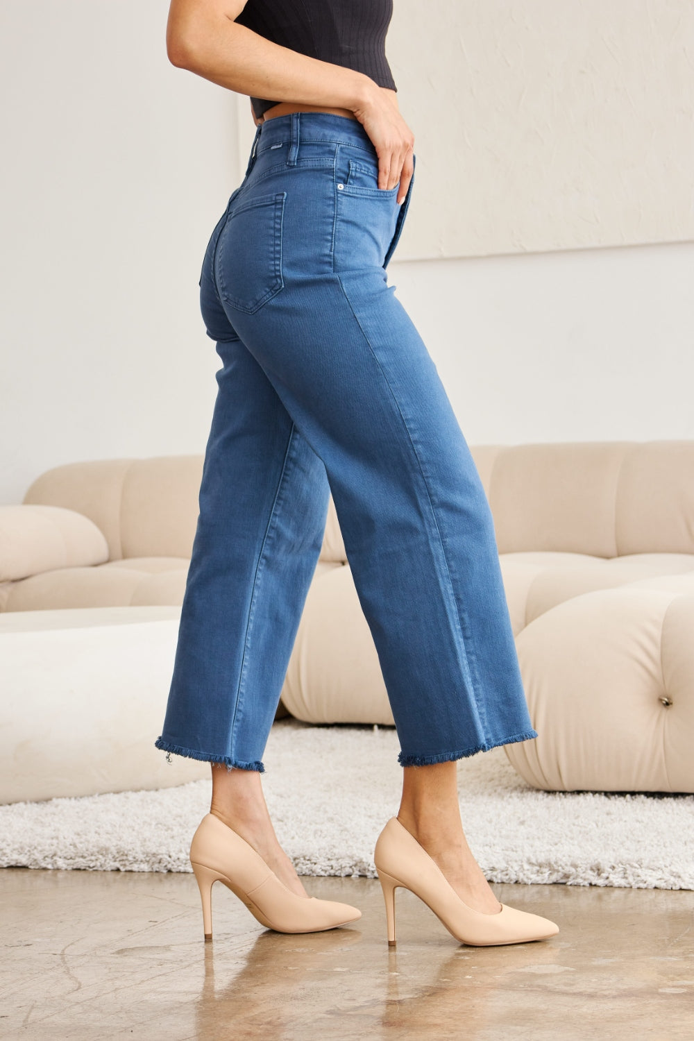 RFM Crop Chloe Full Size Tummy Control High Waist Raw Hem Jeans - AllIn Computer