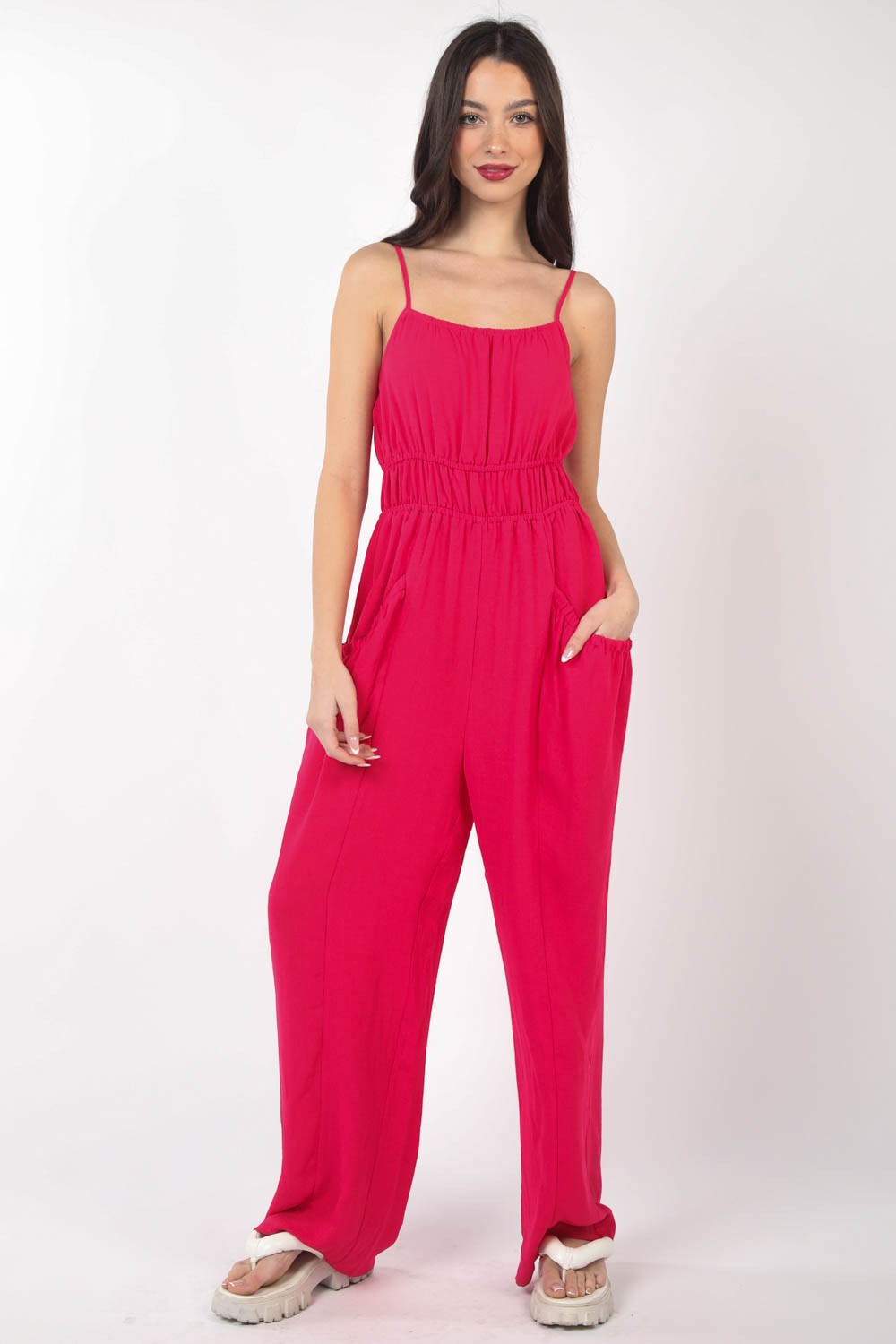 VERY J Pintuck Detail Woven Sleeveless Jumpsuit - AllIn Computer