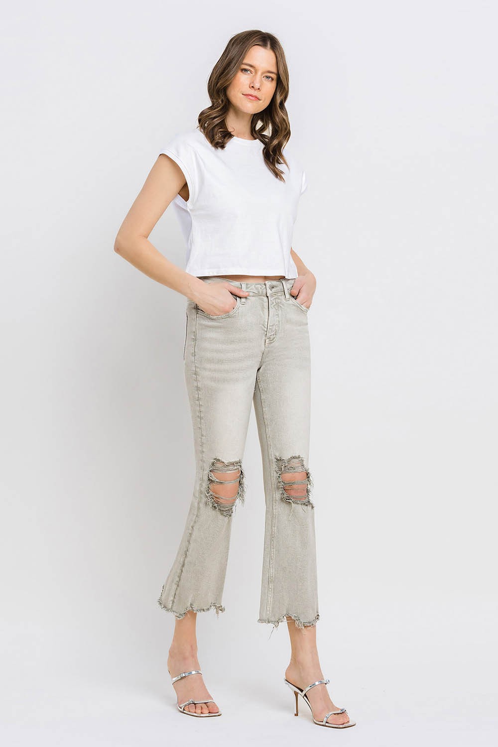 Lovervet Distressed Raw Hem Cropped Flare Jeans - AllIn Computer