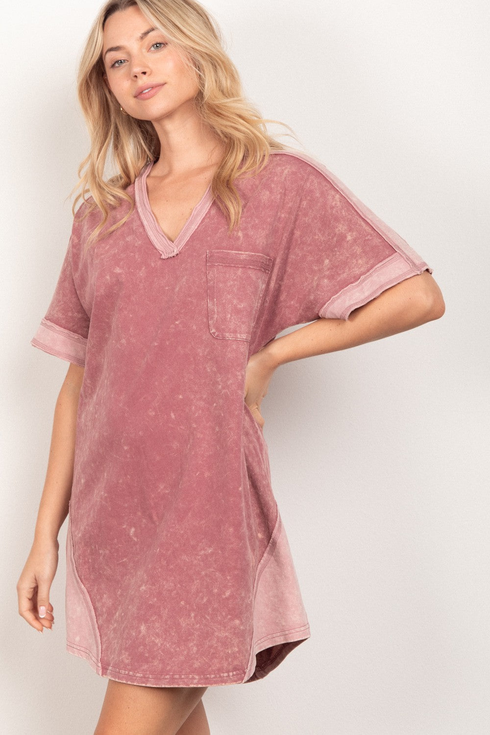 VERY J Short Sleeve V-Neck Tee Dress - AllIn Computer