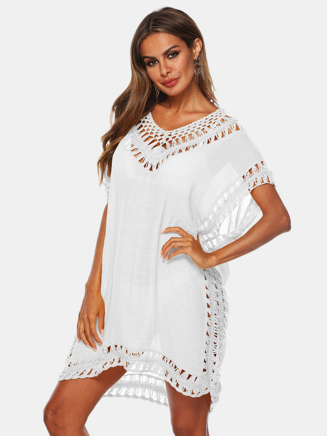 Cutout V-Neck Short Sleeve Cover-Up - AllIn Computer