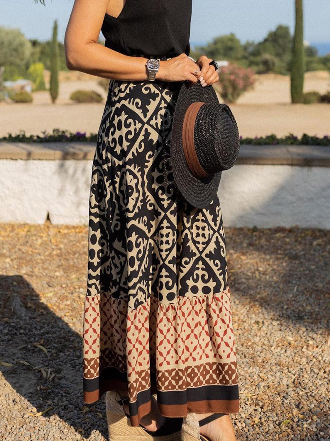 Geometric Elastic Waist Maxi Skirt - AllIn Computer