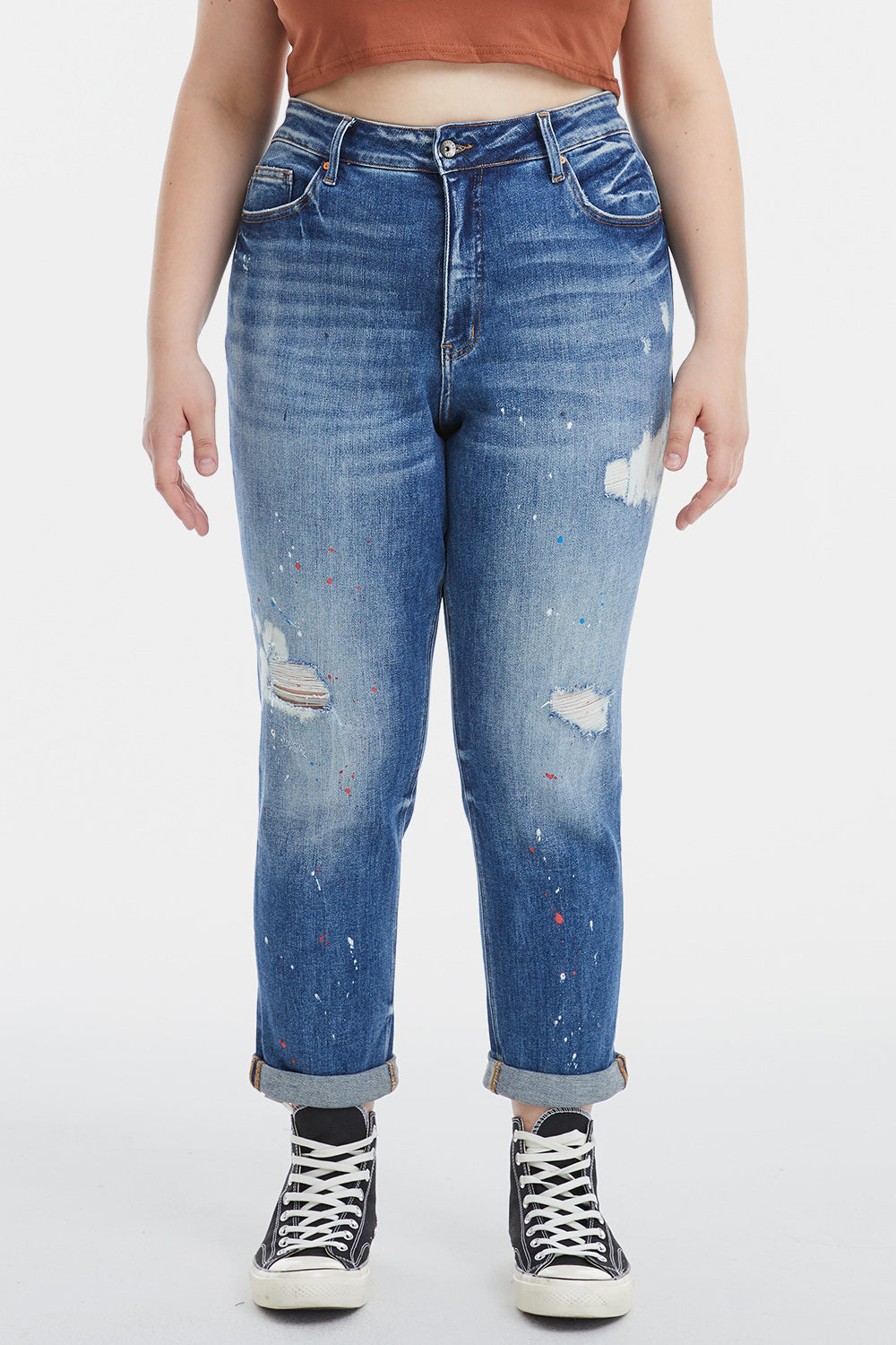 BAYEAS Full Size High Waist Distressed Paint Splatter Pattern Jeans - AllIn Computer