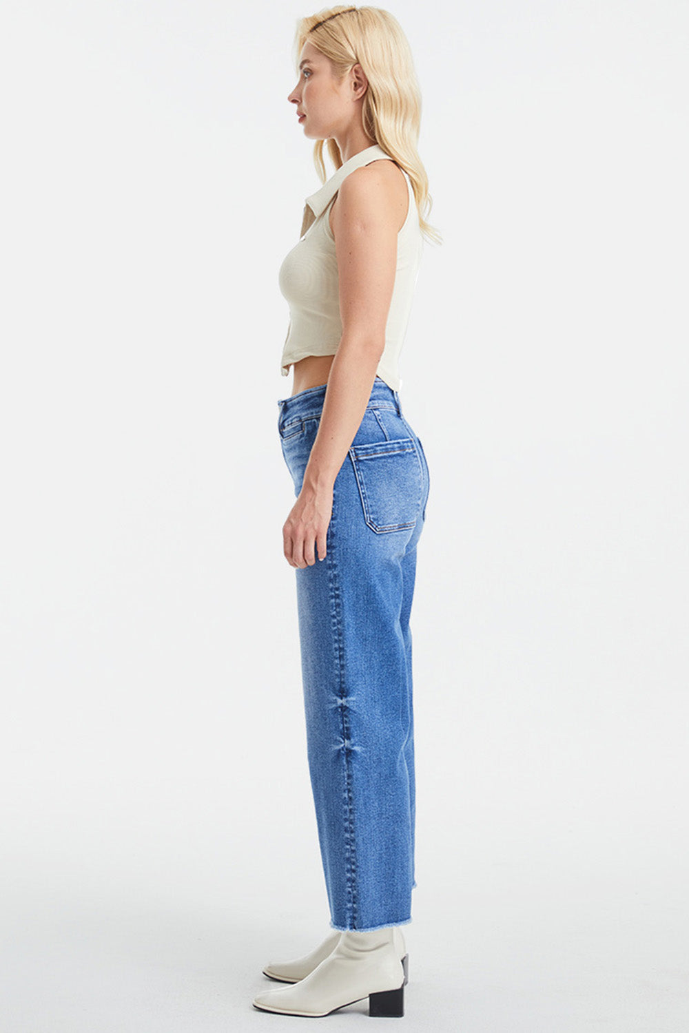 BAYEAS Full Size Raw Hem High Waist Wide Leg Jeans - AllIn Computer