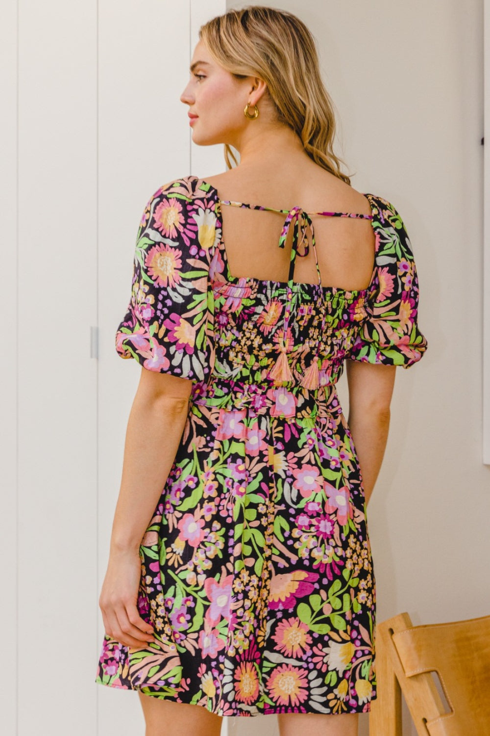 ODDI Full Size Floral Tie-Back Mini Dress - AllIn Computer