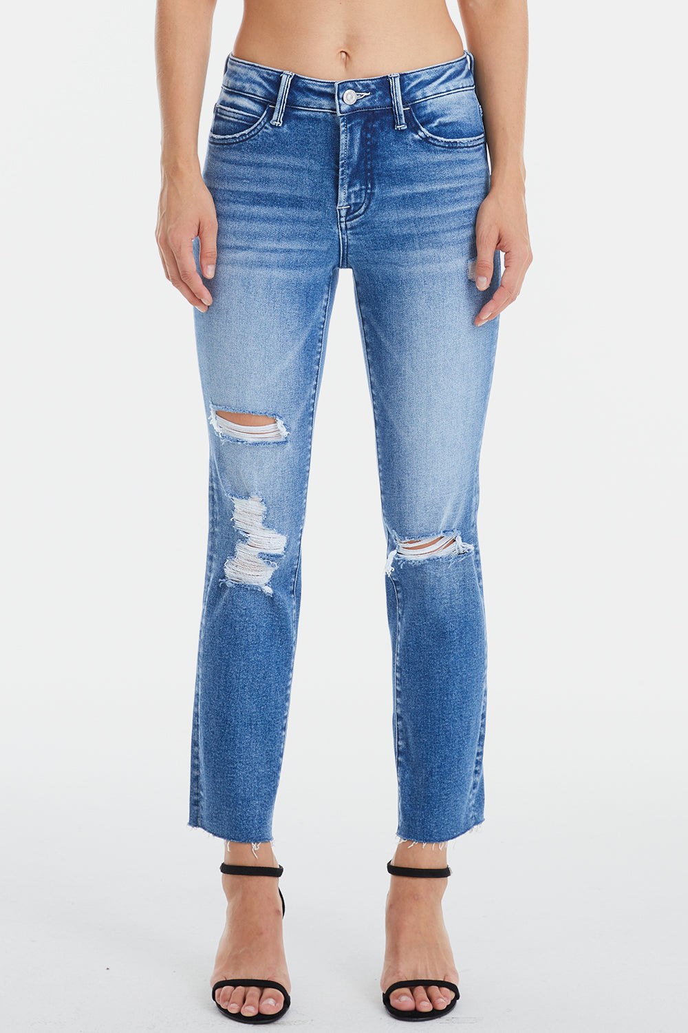 BAYEAS Full Size High Waist Distressed Cat's Whiskers Straight Jeans - AllIn Computer