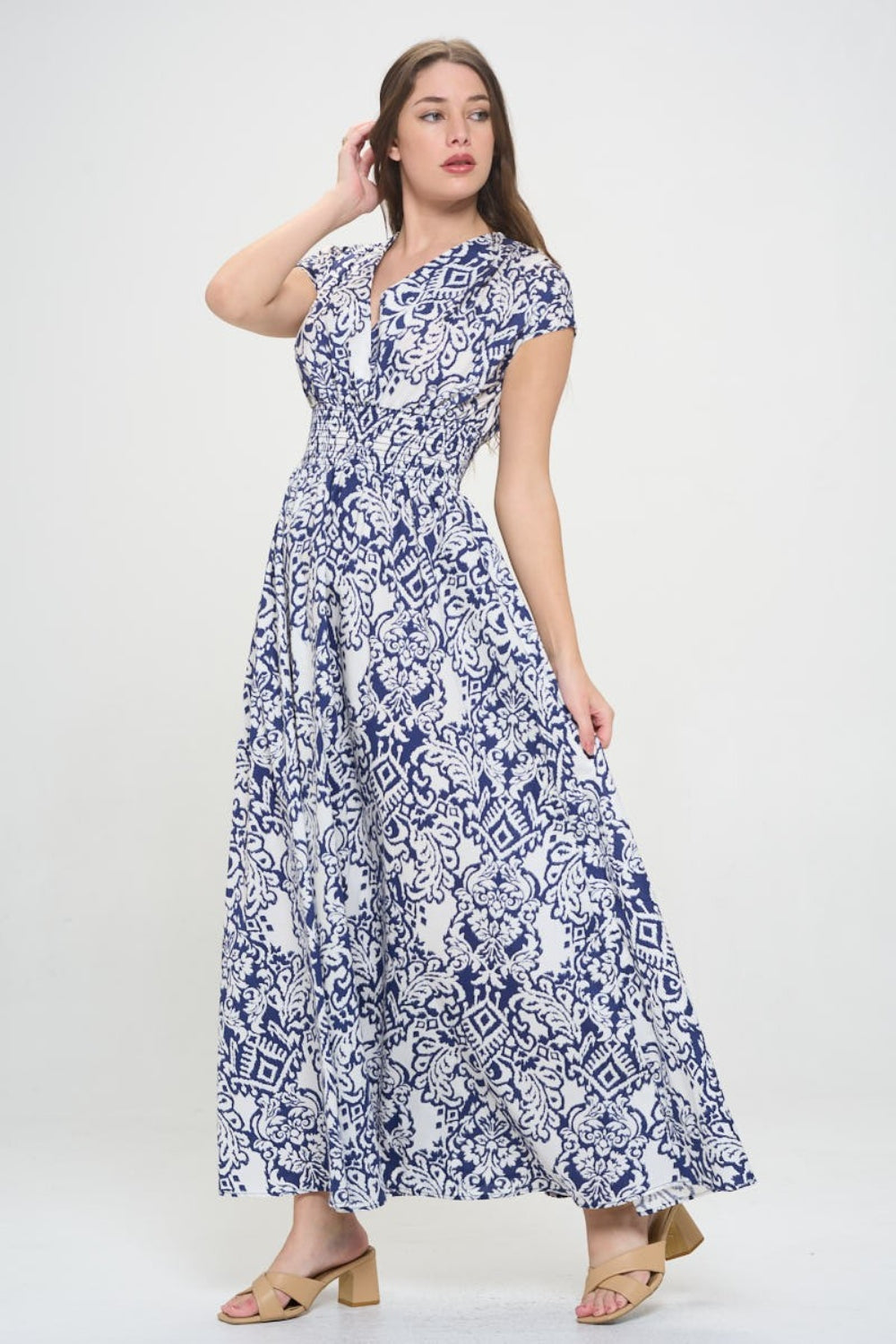RENEE C Printed Smocked Waist Maxi Dress - AllIn Computer