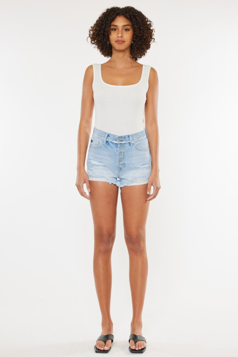 Kancan Distressed Button Fly Denim Shorts - AllIn Computer
