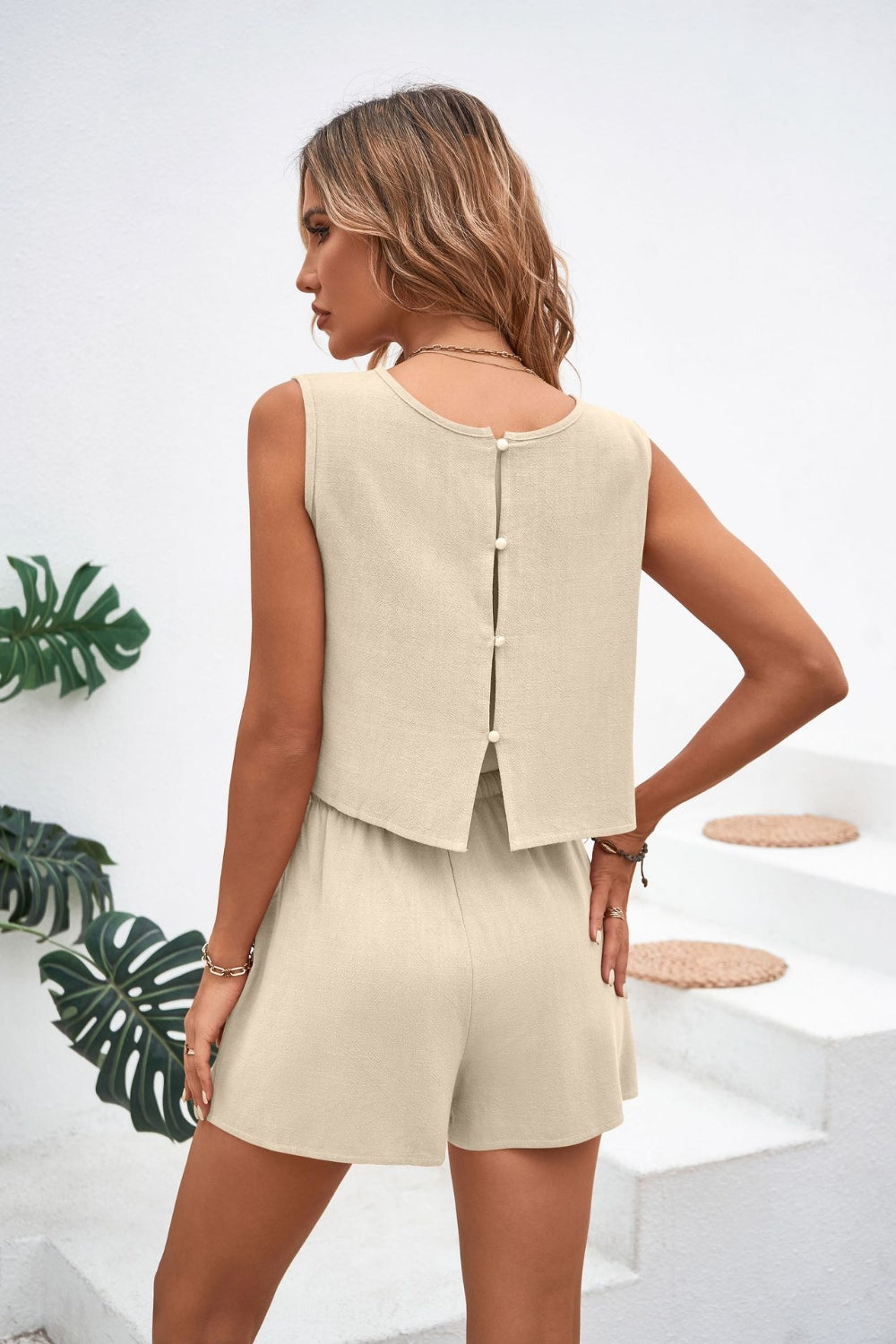 Round Neck Top and Drawstring Shorts Set - AllIn Computer