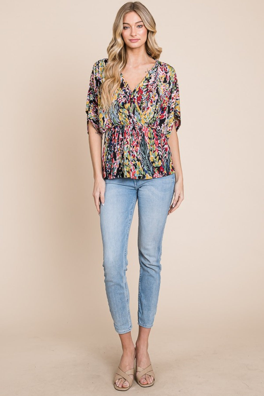 BOMBOM Printed Surplice Peplum Blouse - AllIn Computer