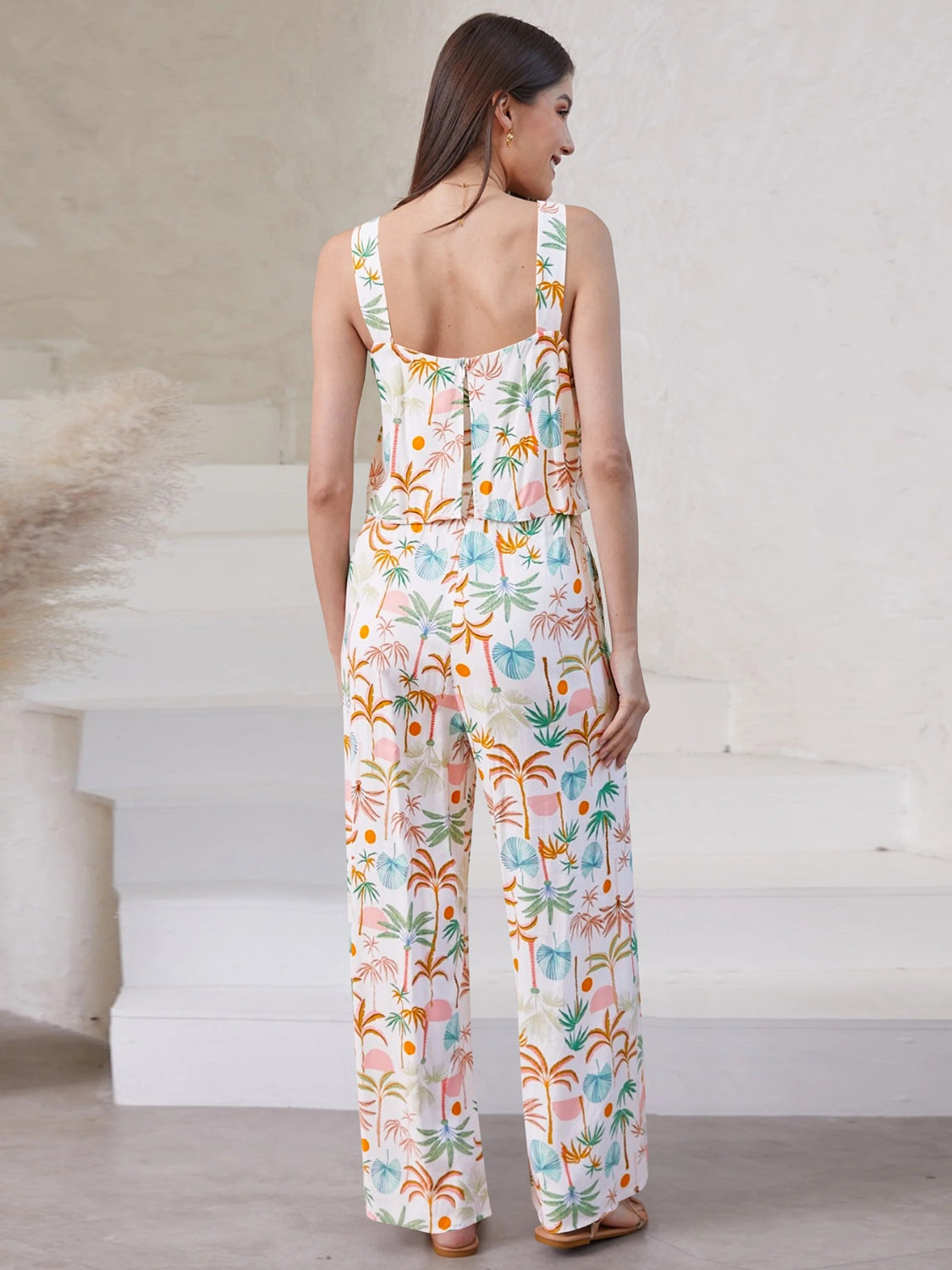 Printed Wide Strap Top and Pants Set - AllIn Computer