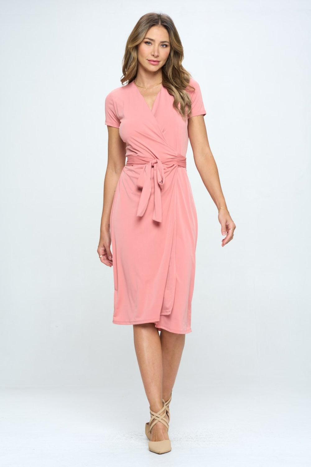RENEE C Tie Front Surplice Short Sleeve Dress - AllIn Computer