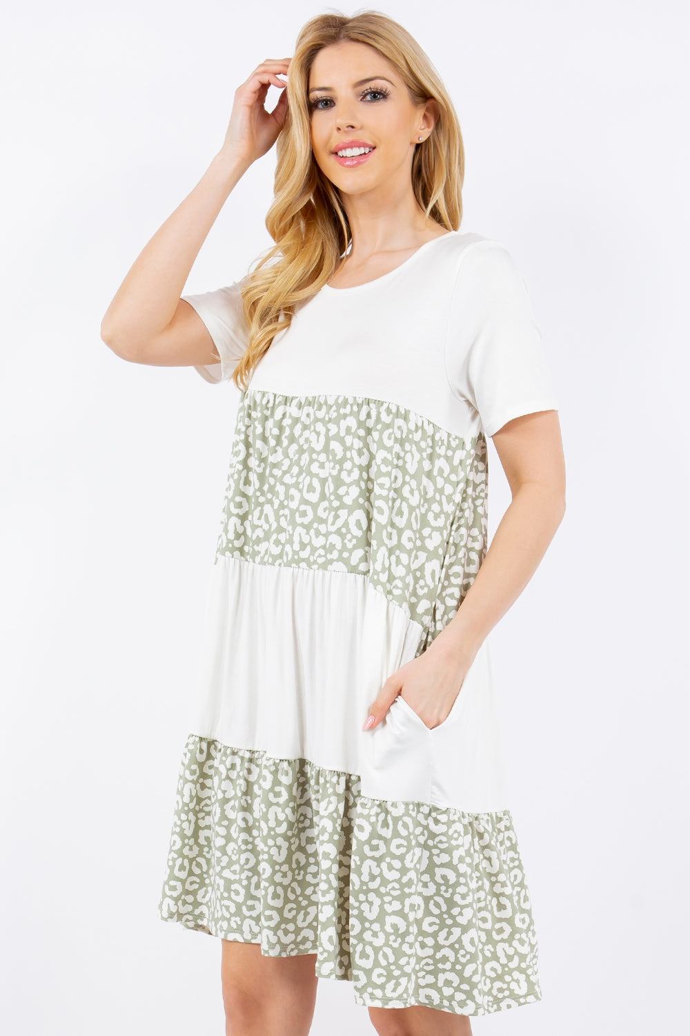 Celeste Full Size Leopard Round Neck Short Sleeve Dress - AllIn Computer