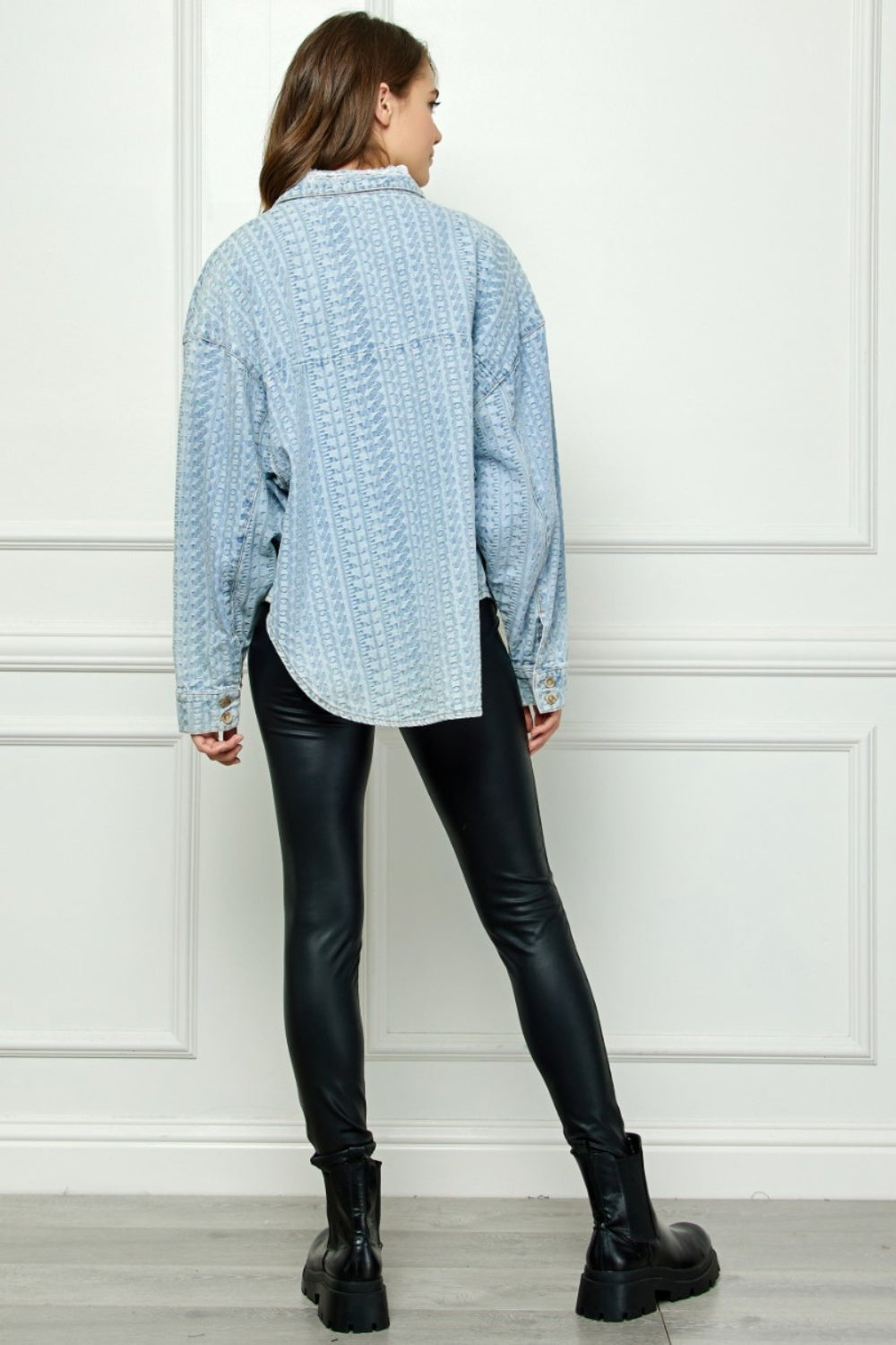 Veveret Button Up Dropped Shoulder Denim Top - AllIn Computer