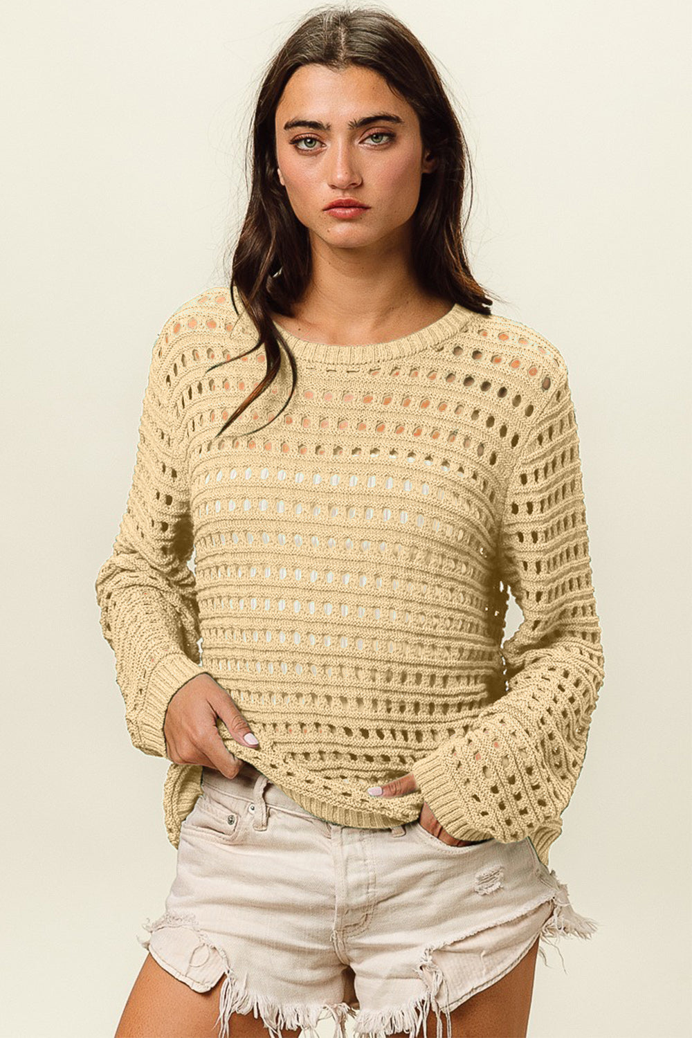 BiBi Round Neck Openwork Knit Cover-Up