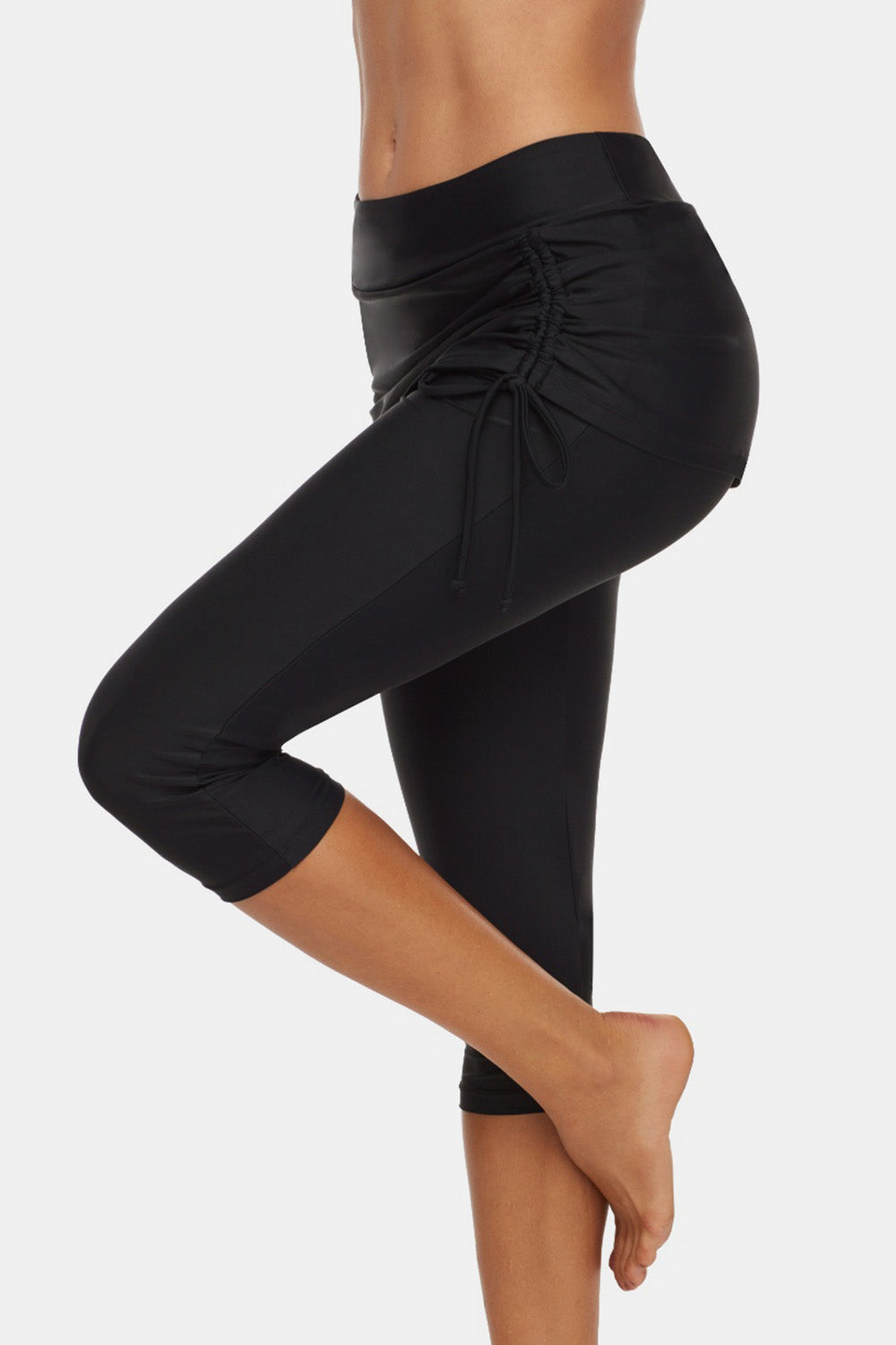 Drawstring Mid-Rise Waist Swim Capris - AllIn Computer
