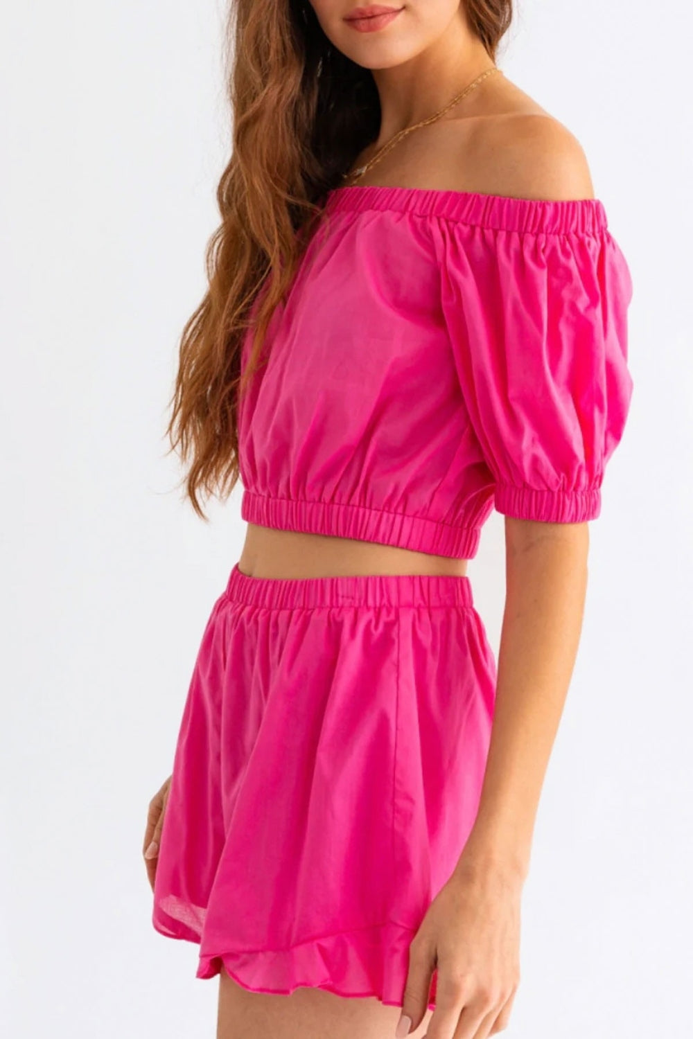 Tasha Apparel Off Shoulder Crop Top and Ruffled Shorts Set - AllIn Computer