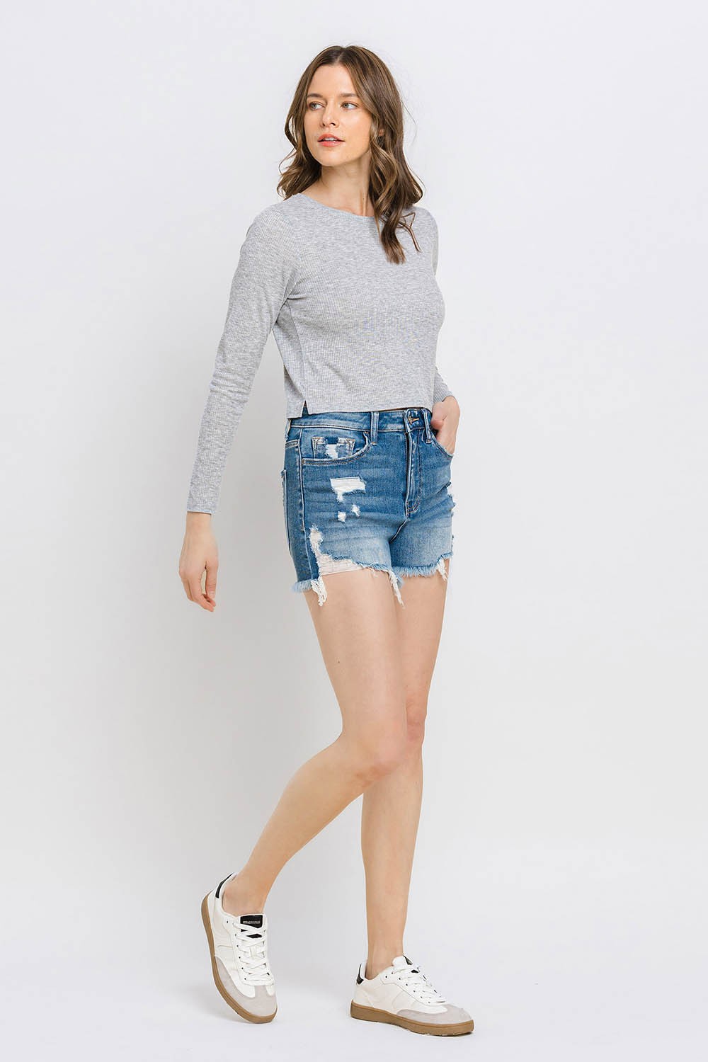 Vervet by Flying Monkey Distressed Raw Hem Denim Shorts - AllIn Computer