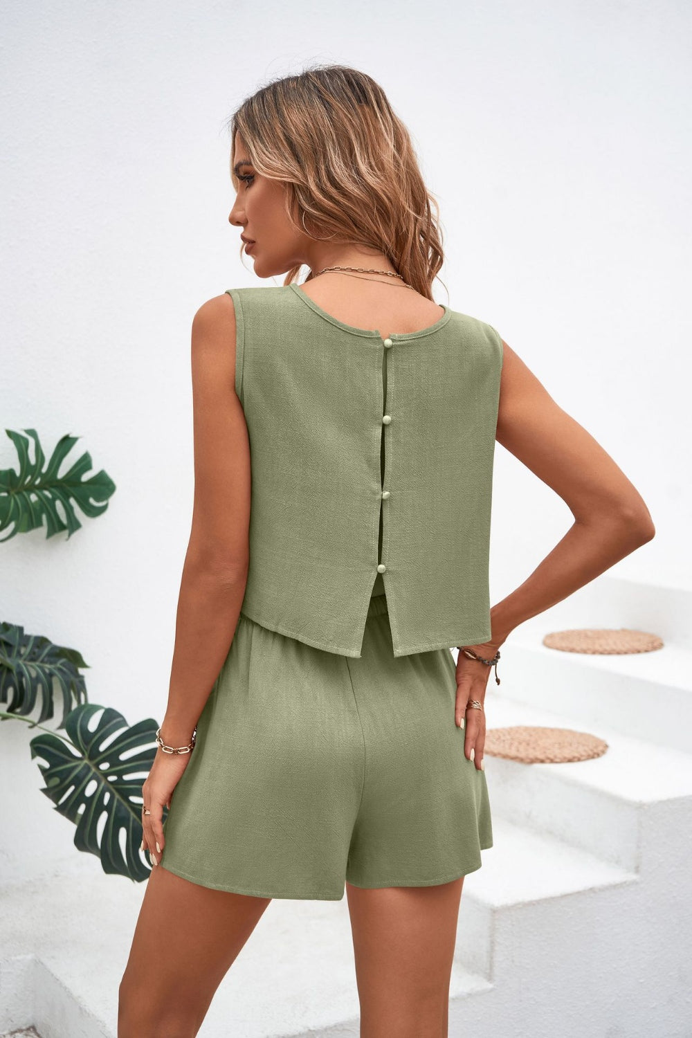 Round Neck Top and Drawstring Shorts Set - AllIn Computer