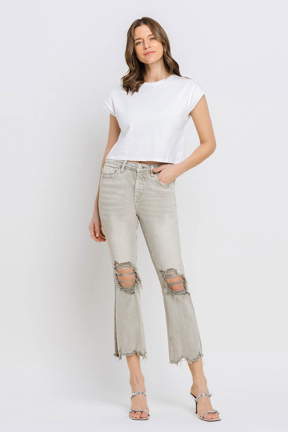 Lovervet Distressed Raw Hem Cropped Flare Jeans - AllIn Computer