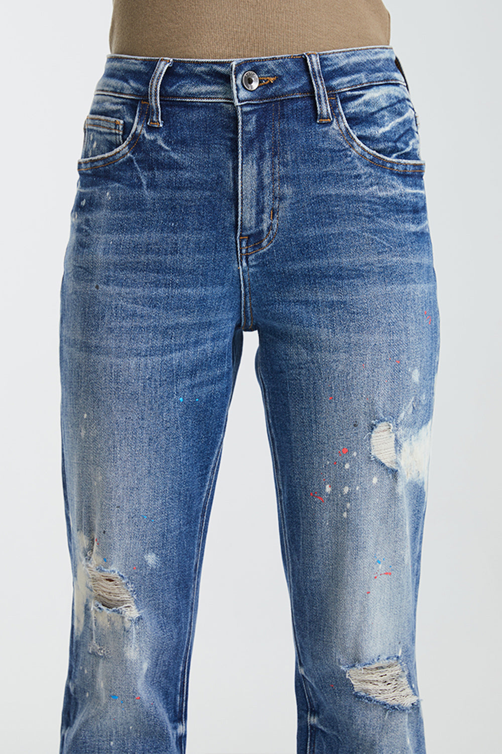 BAYEAS Full Size High Waist Distressed Paint Splatter Pattern Jeans - AllIn Computer