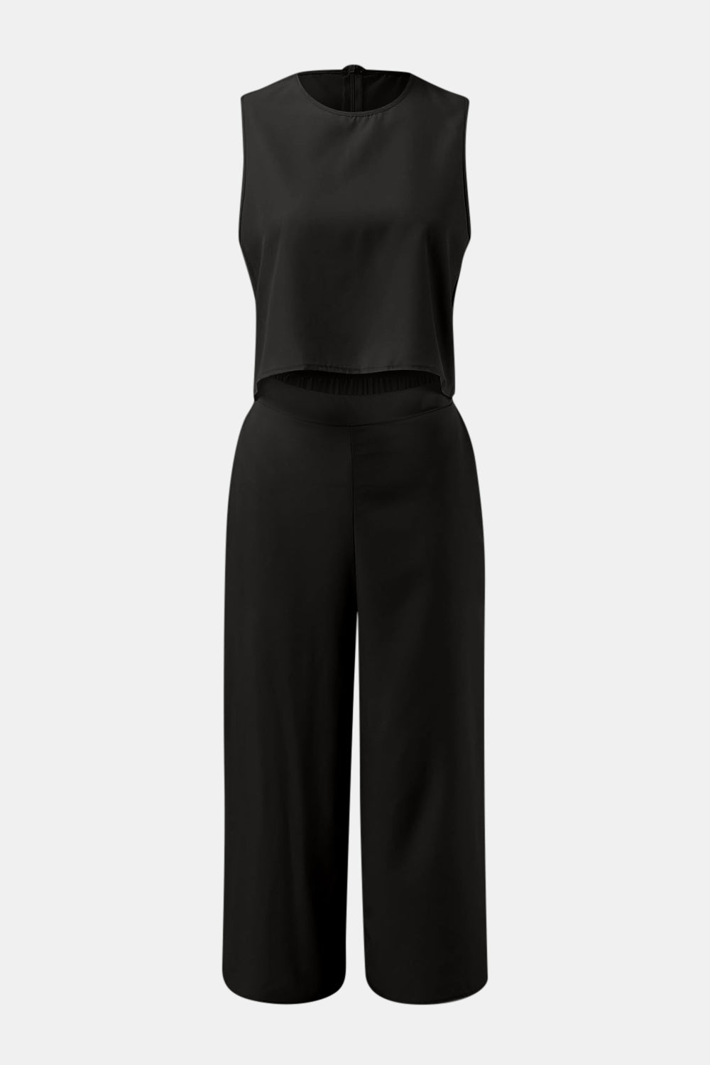 Round Neck Top and Wide Leg Pants Set - AllIn Computer