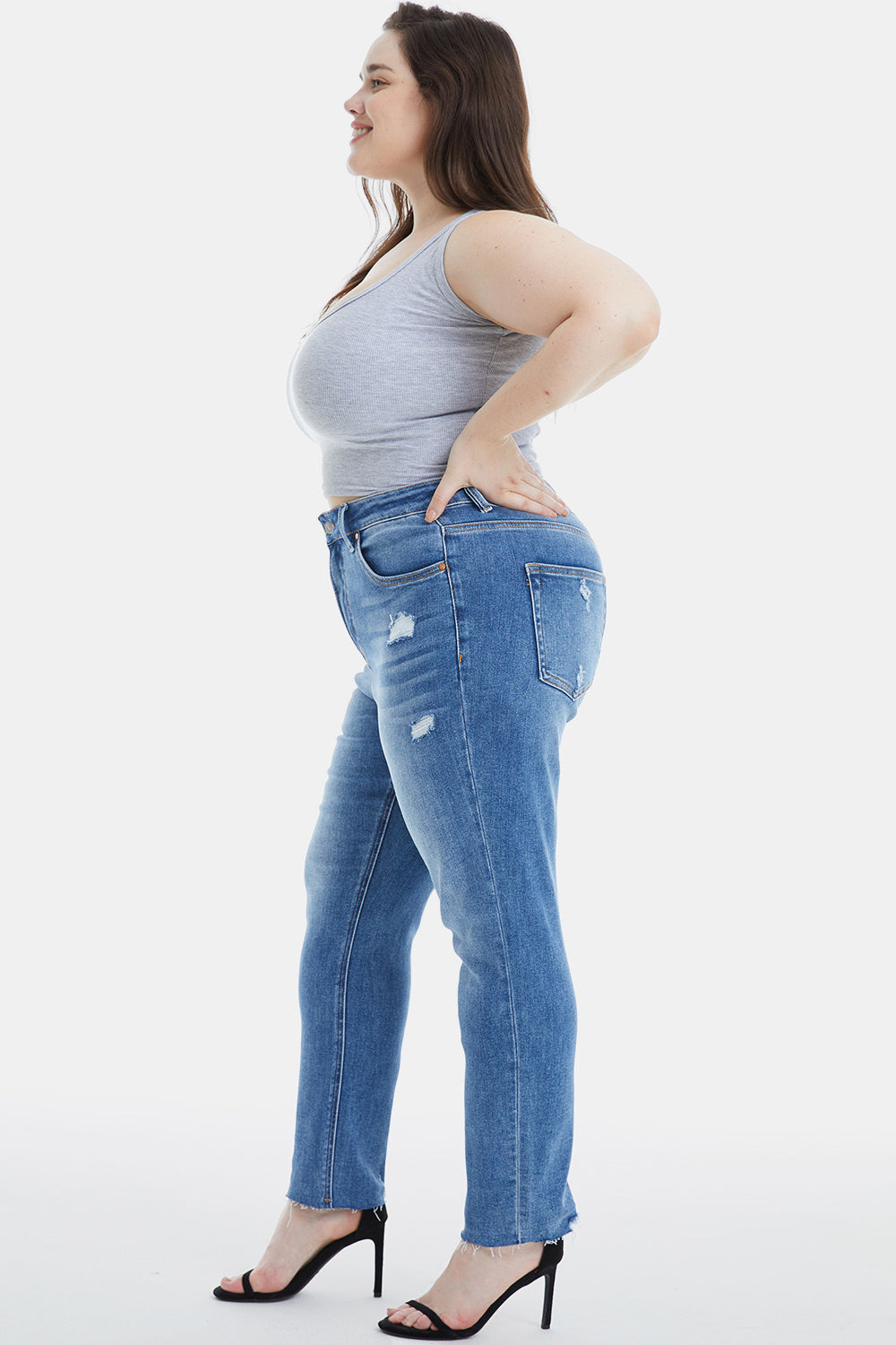 BAYEAS Full Size High Waist Distressed Raw Hew Skinny Jeans - AllIn Computer