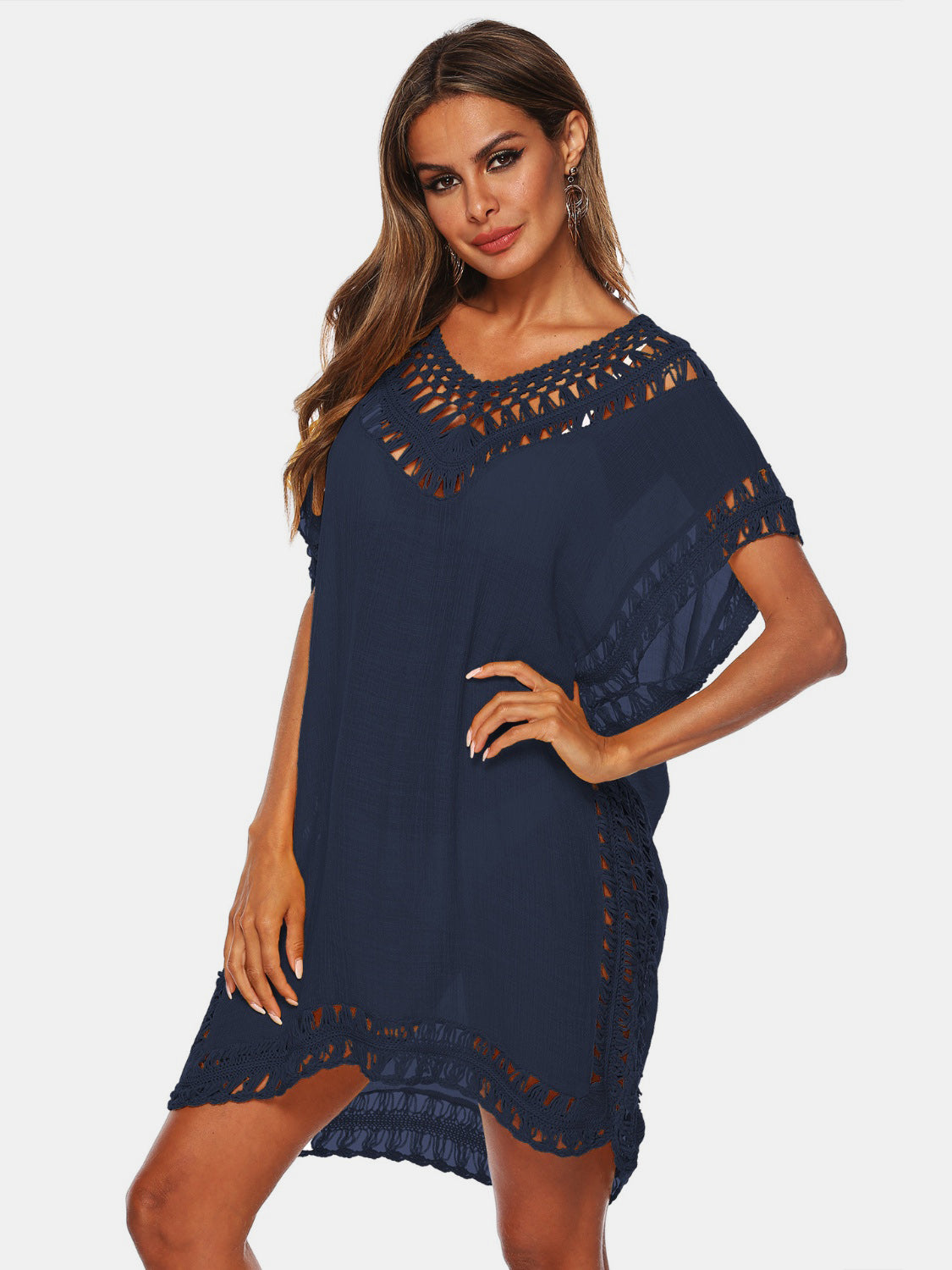 Cutout V-Neck Short Sleeve Cover-Up - AllIn Computer