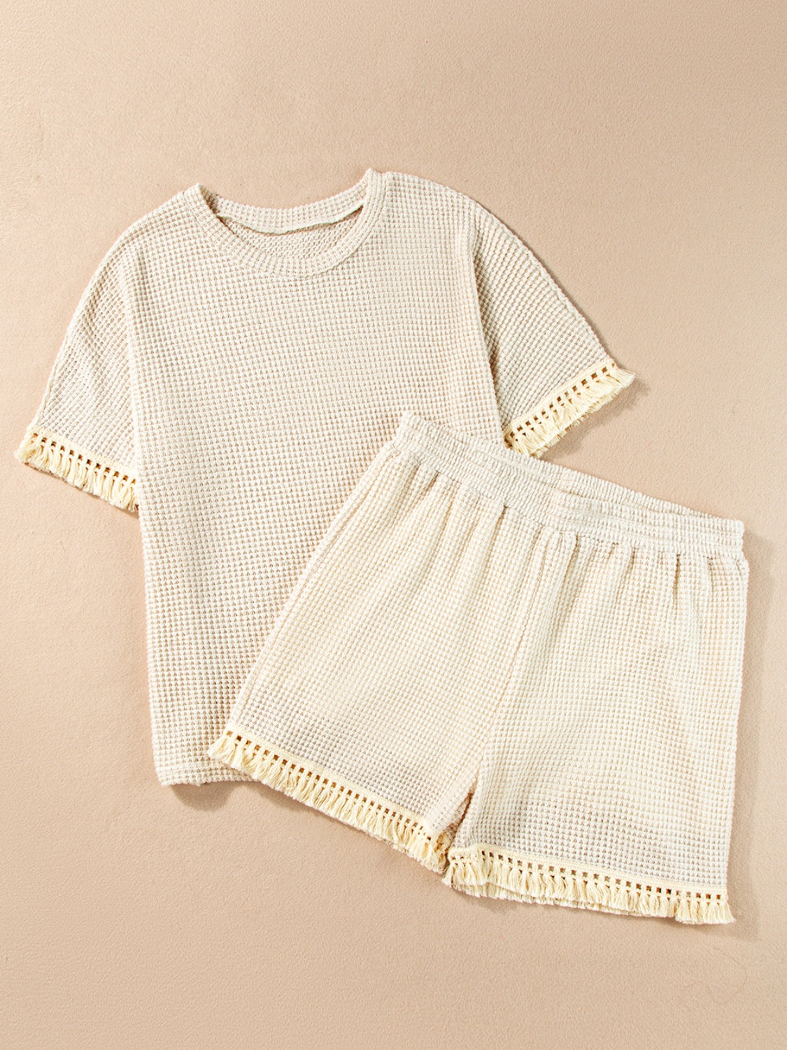 Tassel Round Neck Top and Shorts Set - AllIn Computer