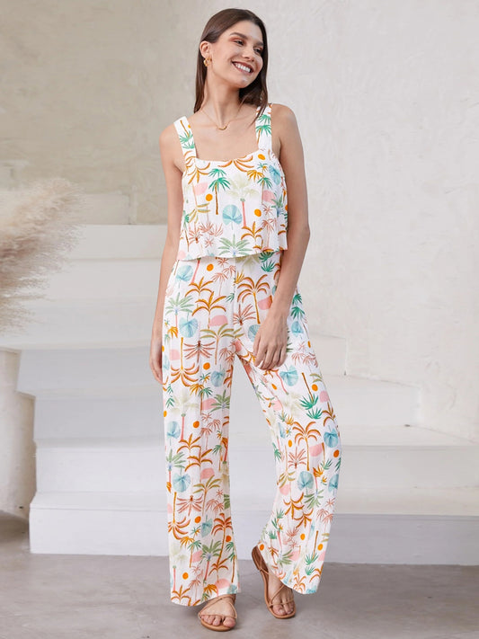 Printed Wide Strap Top and Pants Set - AllIn Computer
