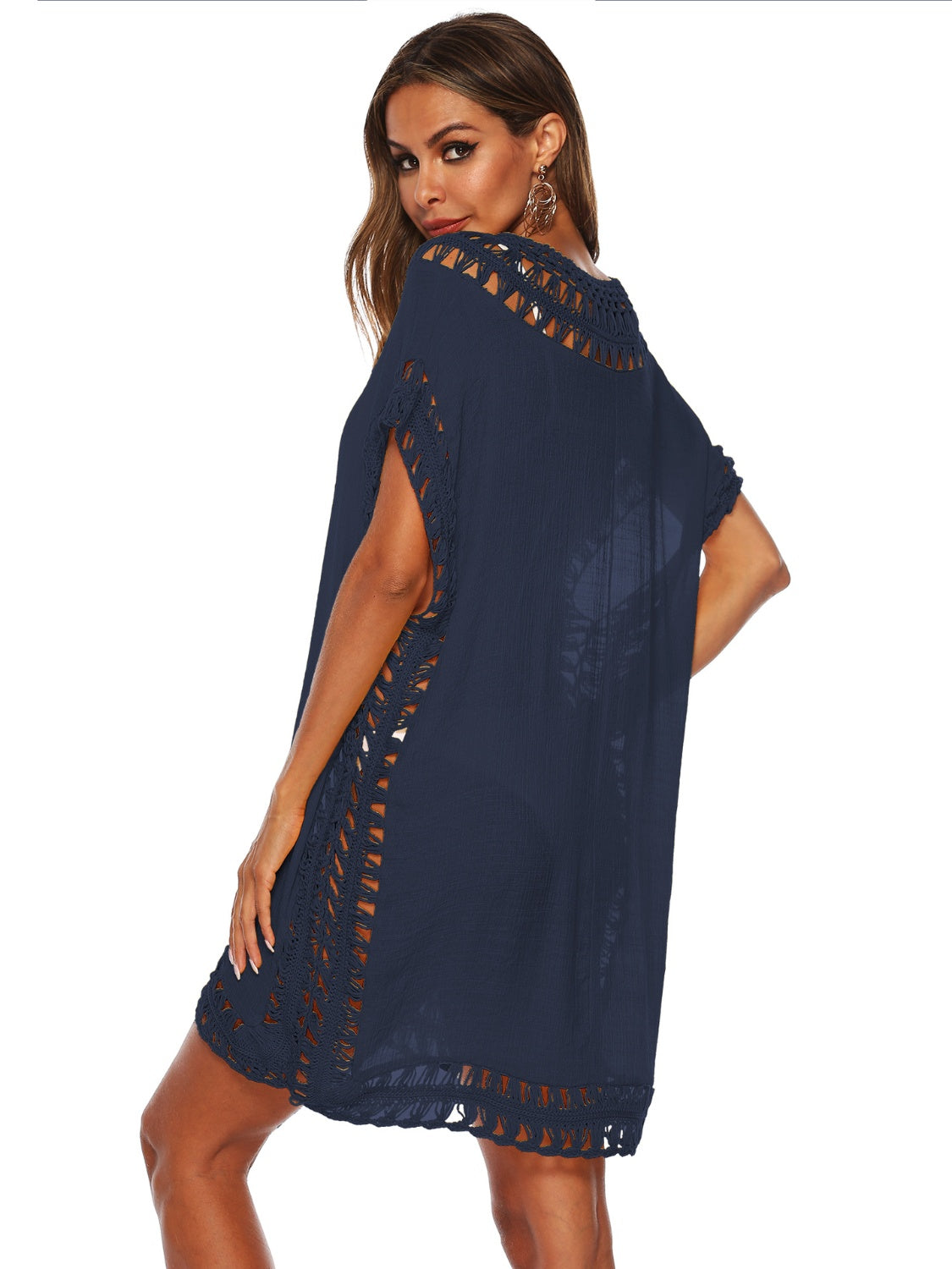 Cutout V-Neck Short Sleeve Cover-Up - AllIn Computer