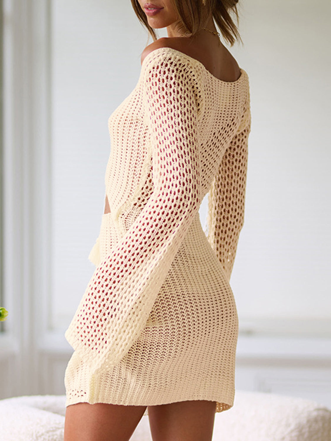 Cutout Lace-Up Long Sleeve Cover Up - AllIn Computer