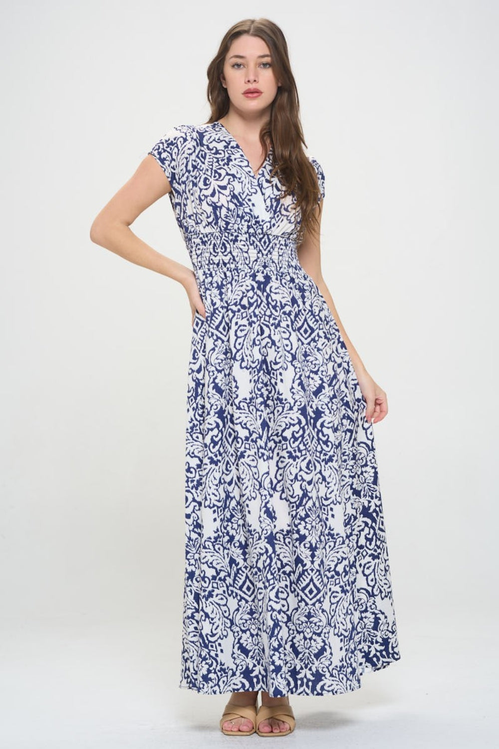 RENEE C Printed Smocked Waist Maxi Dress - AllIn Computer