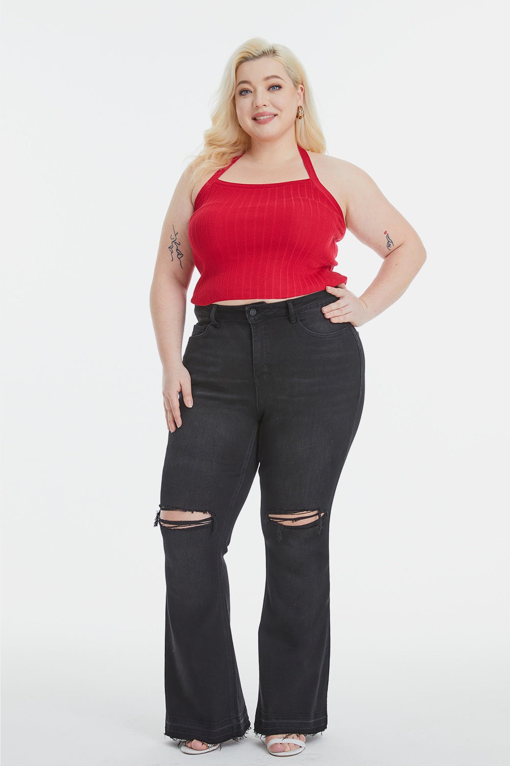 BAYEAS Full Size High Waist Distressed Raw Hem Flare Jeans | CLOTHING,SHOES & ACCESSORIES | BAYEAS, jeans, plus size, Ship from USA | Trendsi