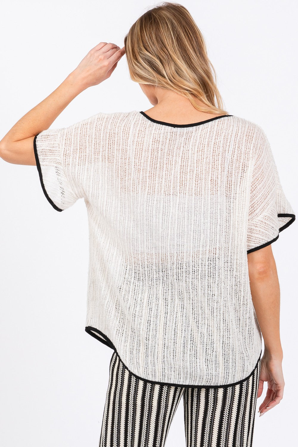 GeeGee Contrast Trim Short Sleeve Knit Cover Up - AllIn Computer