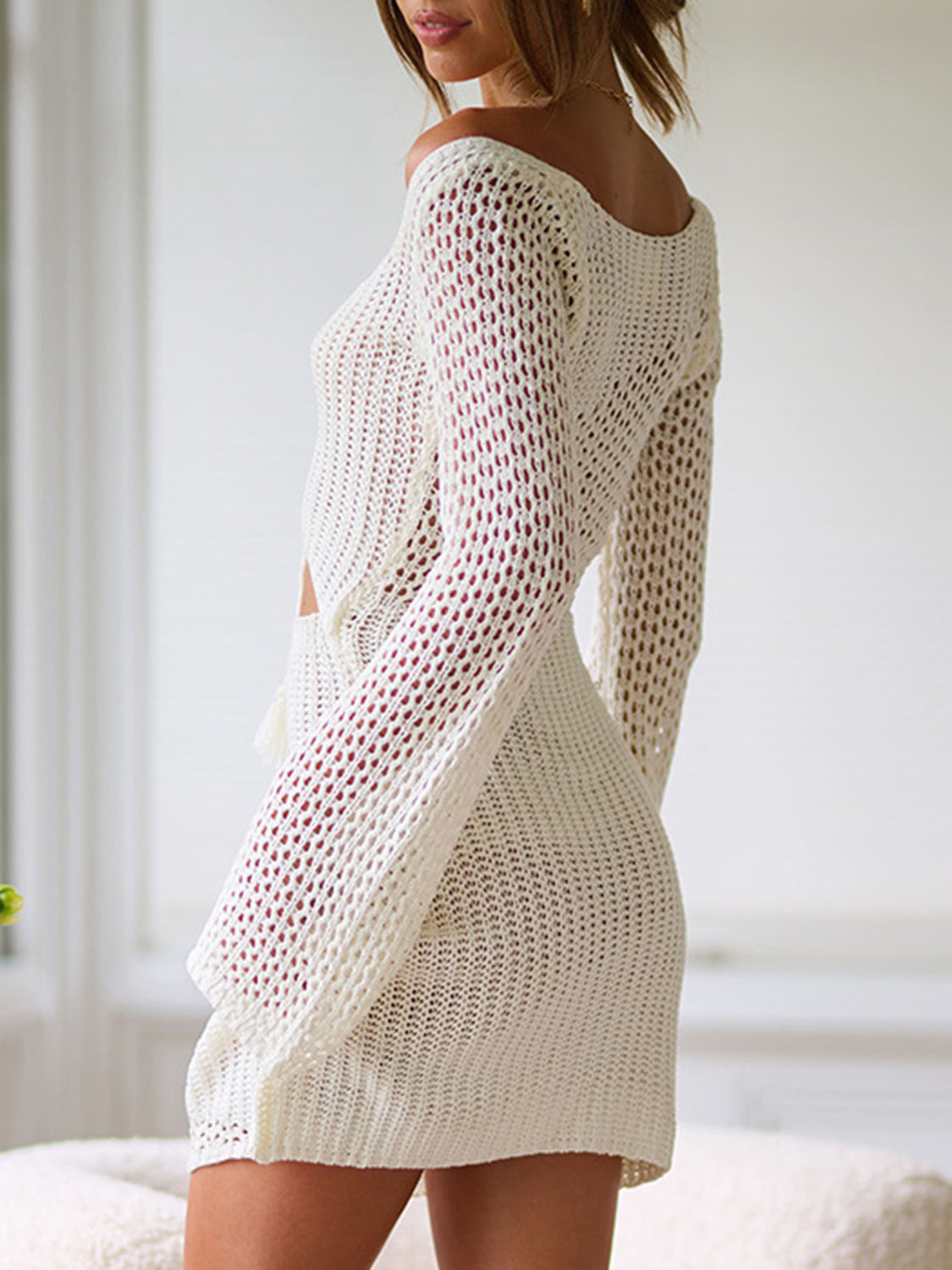 Cutout Lace-Up Long Sleeve Cover Up - AllIn Computer