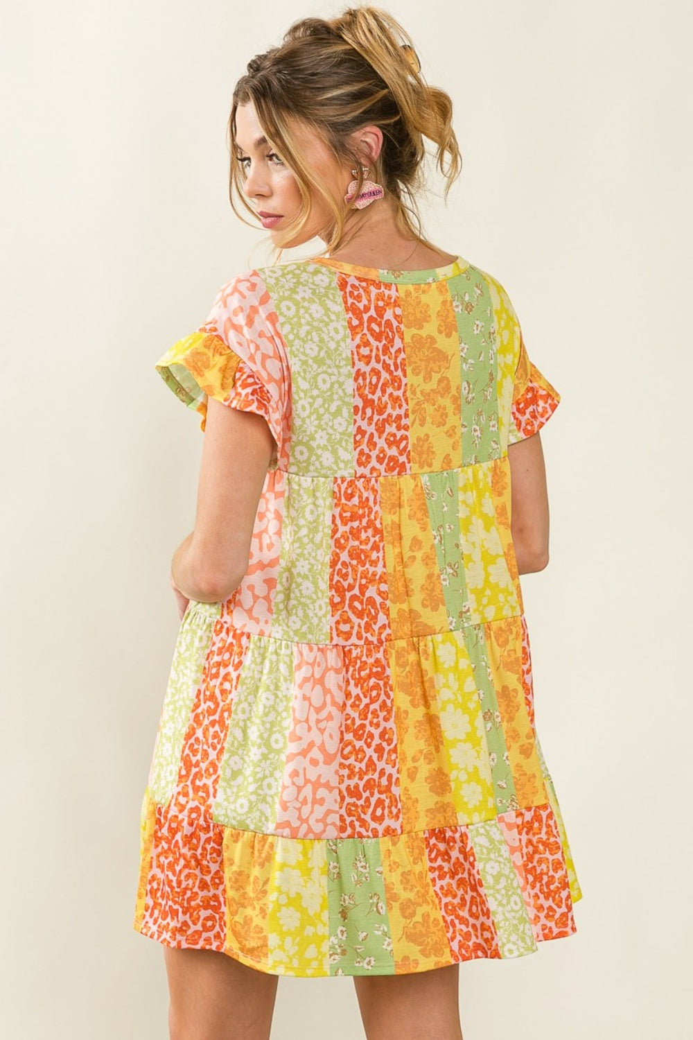 BiBi Leopard Short Sleeve Tiered Dress - AllIn Computer