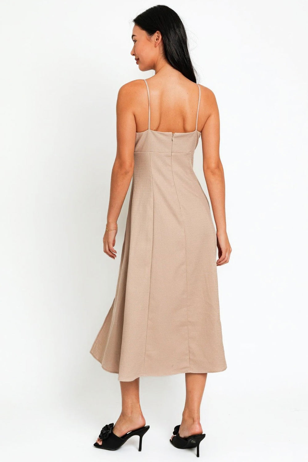 Tasha Apparel Flare Front Tie Front Slit Midi Dress - AllIn Computer