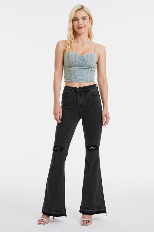 BAYEAS Full Size High Waist Distressed Raw Hem Flare Jeans - AllIn Computer