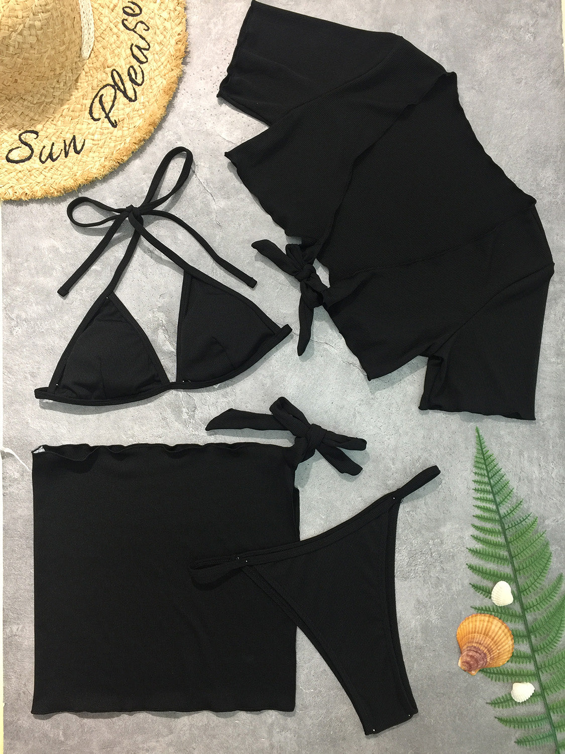 Halter Neck Bikini and Cover Up Four-Piece Swim Set - AllIn Computer