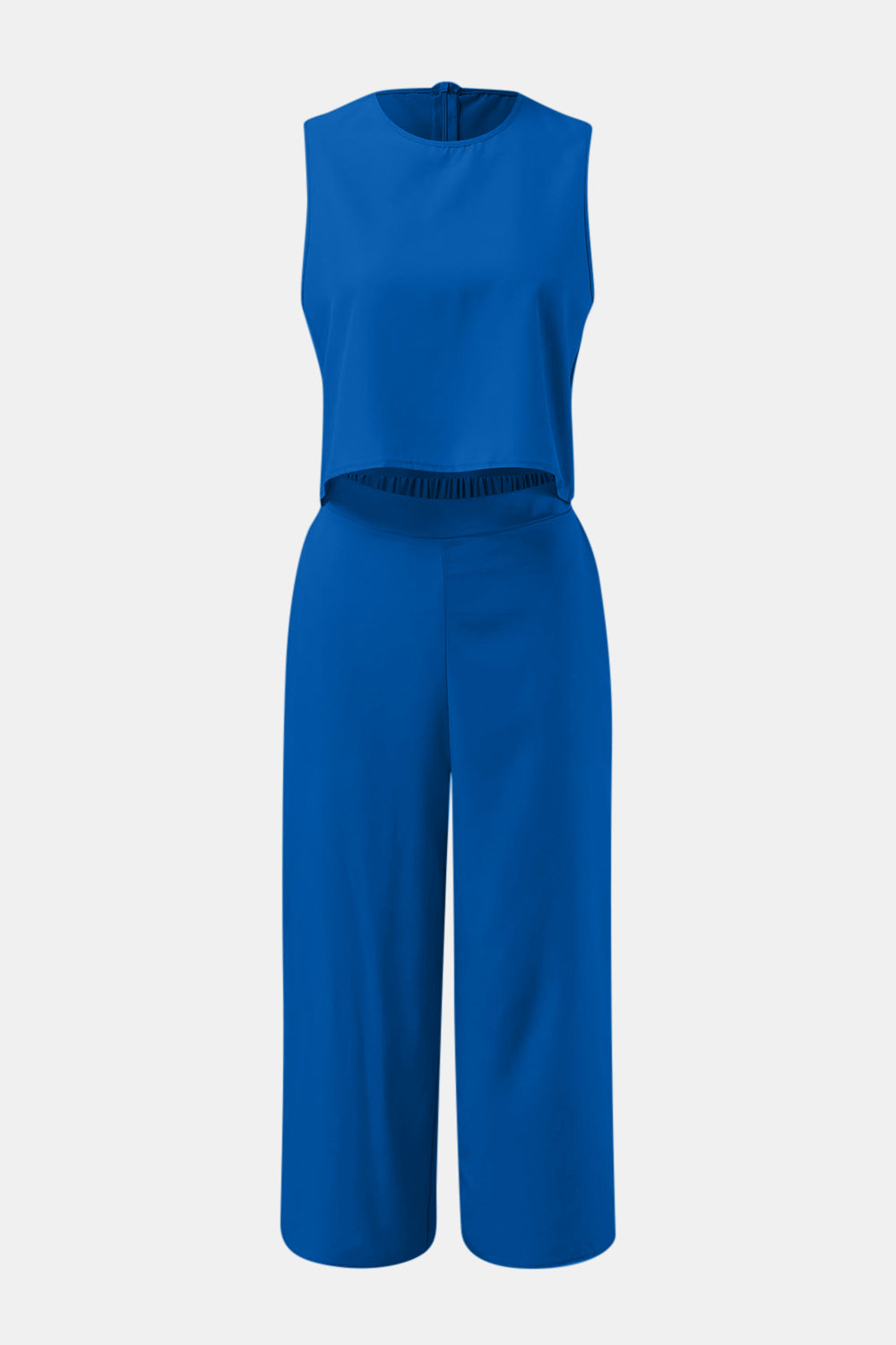 Round Neck Top and Wide Leg Pants Set - AllIn Computer