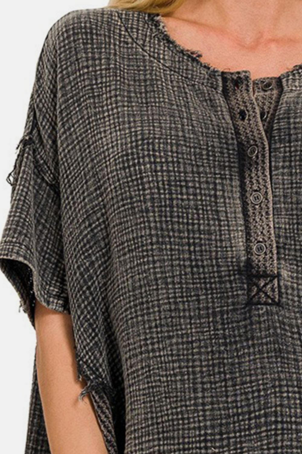Zenana Washed Texture Half Button T-Shirt - AllIn Computer