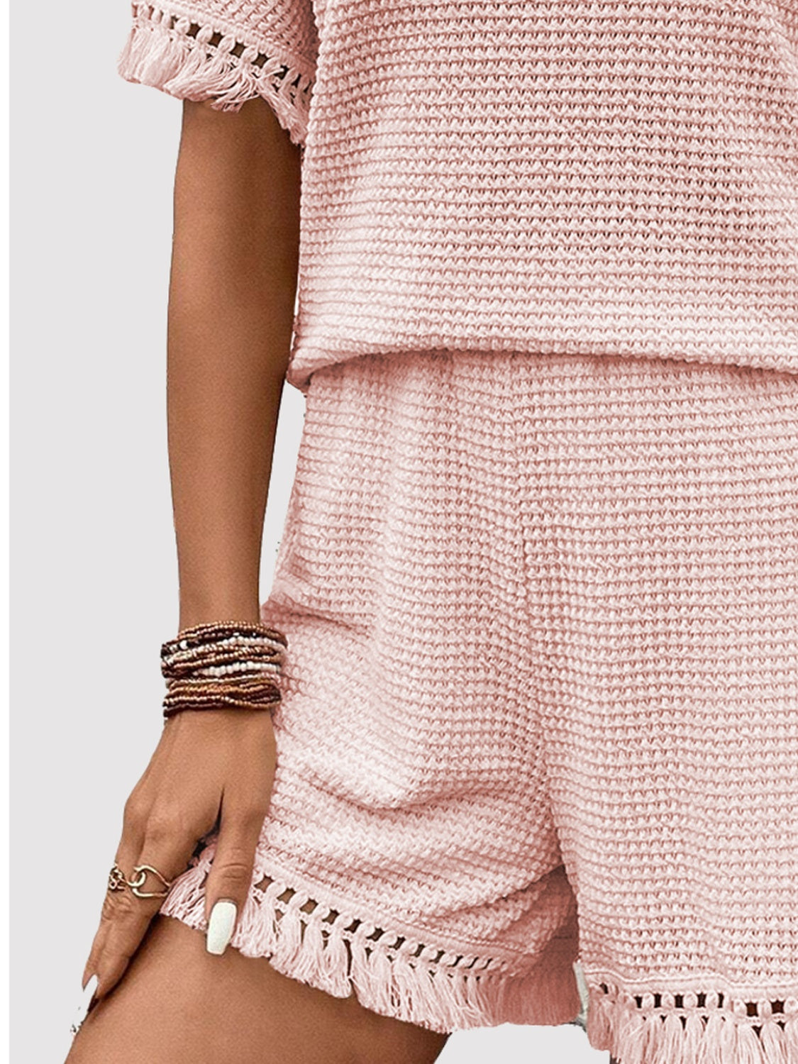 Tassel Round Neck Top and Shorts Set - AllIn Computer