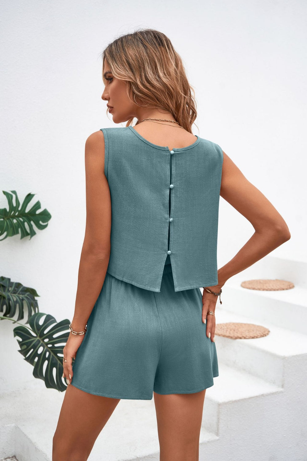 Round Neck Top and Drawstring Shorts Set - AllIn Computer