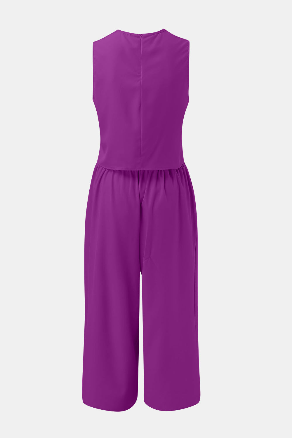 Round Neck Top and Wide Leg Pants Set - AllIn Computer